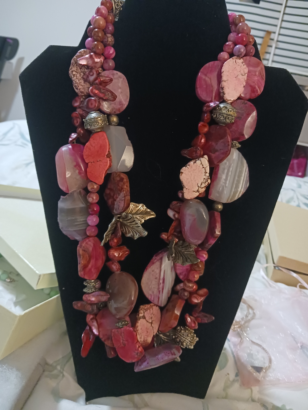 Handcrafted Pink Multi-Stone Women’s Necklace - Unbranded